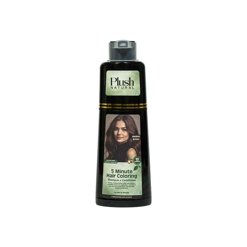 Plush Natural 5-Minute Hair Coloring Shampoo and Conditioner, Medium Brown shade, product packaging