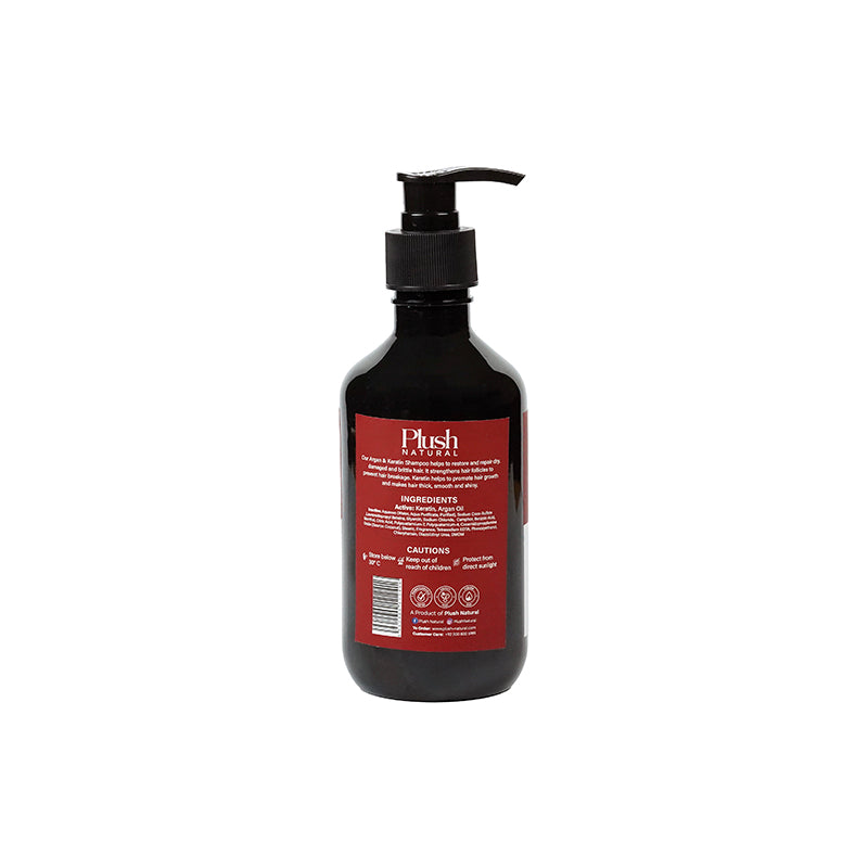 Plush Natural Argan Oil and Keratin Shampoo 300ml bottle, additional view