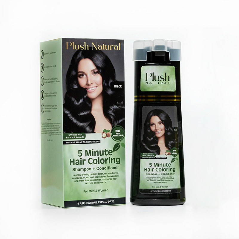 Plush Natural 5-Minute Hair Coloring Shampoo and Conditioner, Black shade, customer result photo